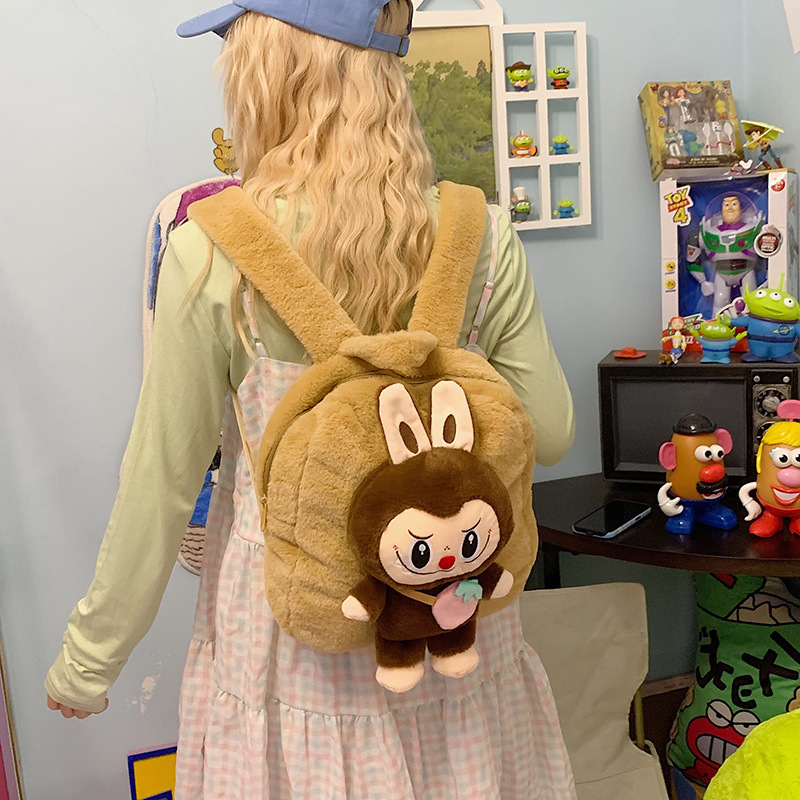 New Japanese Katong Pop Mart children's backpack, girlish class backpack, three-dimensional plush doll, cross-border Specification drawing