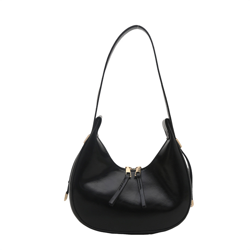 Ladies' single-shoulder bag, glossy double zipper underarm bag, crescent bag 2025, trendy dumpling bag, niche design handbag Item Picture