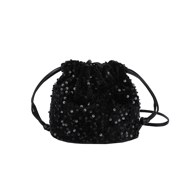 Stylish sequined drawstring bucket small bag for women 2025 new style fashionable single-shoulder bag, personalized colorful crossbody bag Item Picture