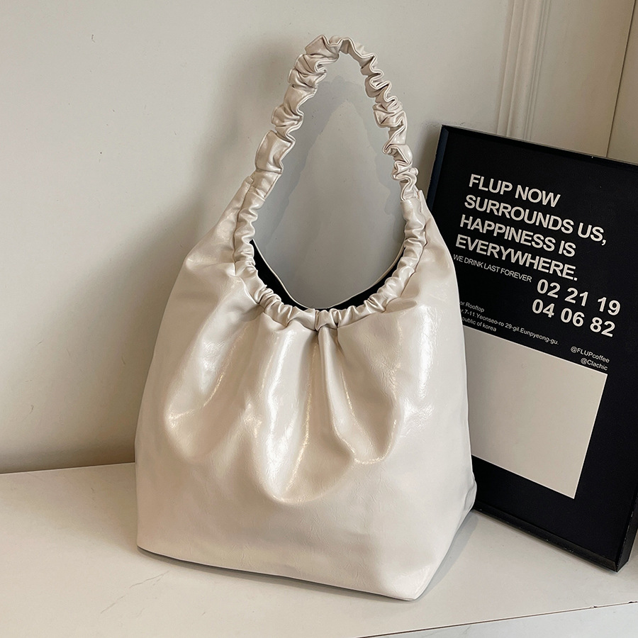 Pleated tote bag for women, 2024 new Korean style ins fashion solid color large capacity single-shoulder bag, versatile women's bag full figure