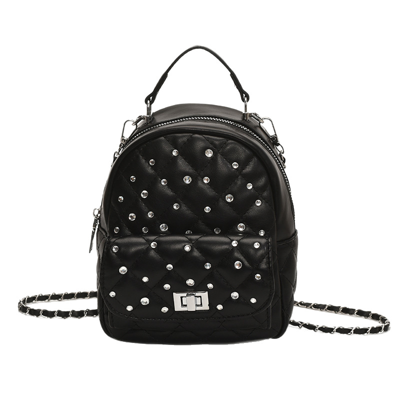 A new Spring/Summer 2025 diamond-encrusted chain small backpack for women, a fashionable and trendy diamond-encrusted versatile backpack for going out Item Picture