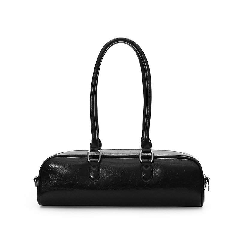 Simple, casual and versatile hand-held underarm bag, Korean niche oil leather baguette bag, mini single-shoulder crossbody bag for women Item Picture