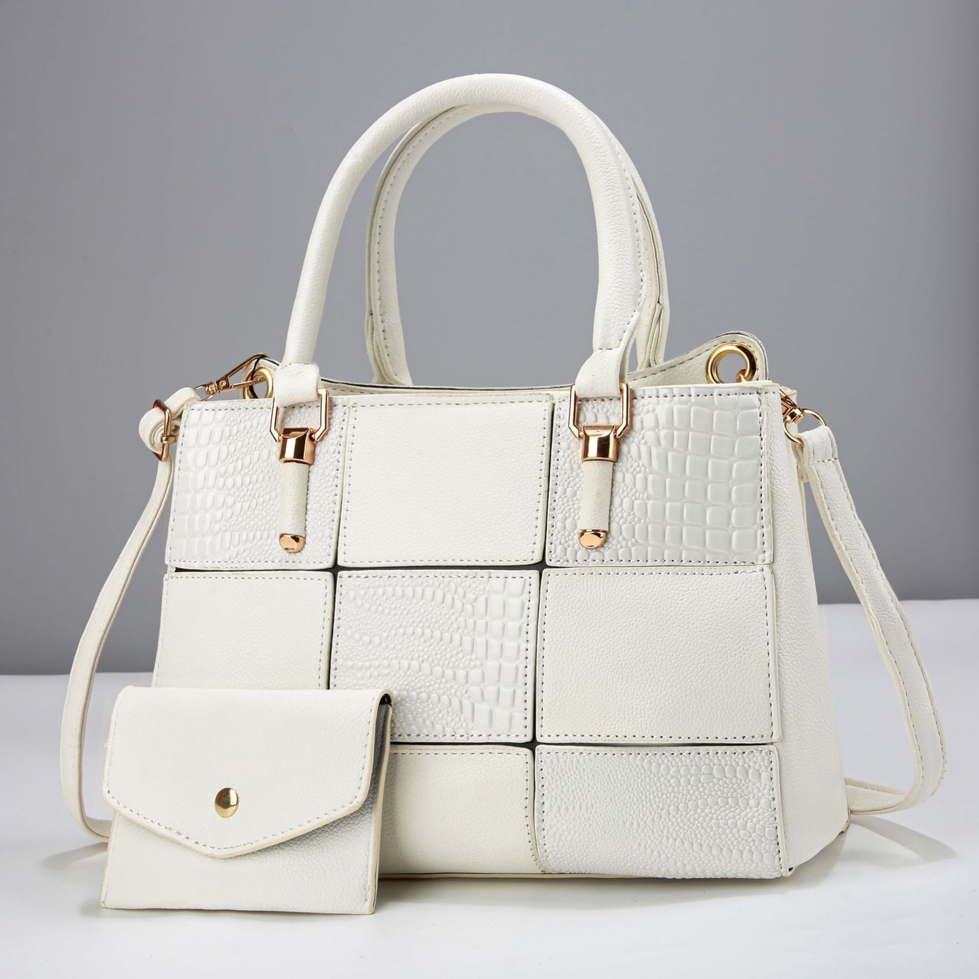 Two-piece set of patchwork square versatile mother and child handbag, fashionable women's bag, new style, Korean-style trendy single-shoulder crossbody bag full figure