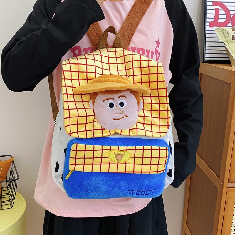 New Buzz Lightyear denim checkered backpack, ins Japanese backpack, large-capacity plush backpack, cartoon wholesale Specification drawing