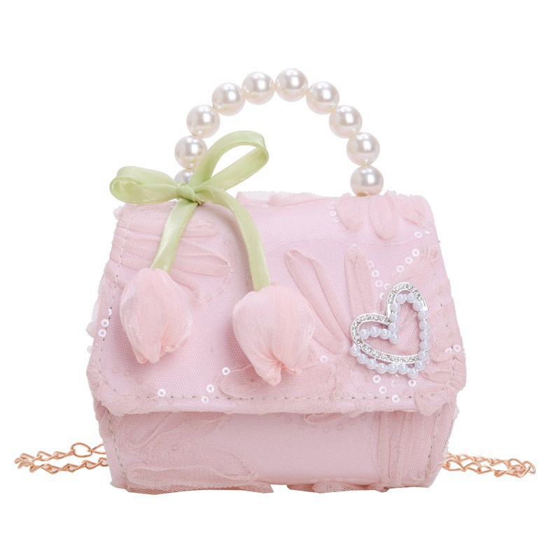 Children's small chanel-style single-shoulder crossbody bag, pearl girls' small bag, new little girls' coin purse, handbag, cross-border Item Picture