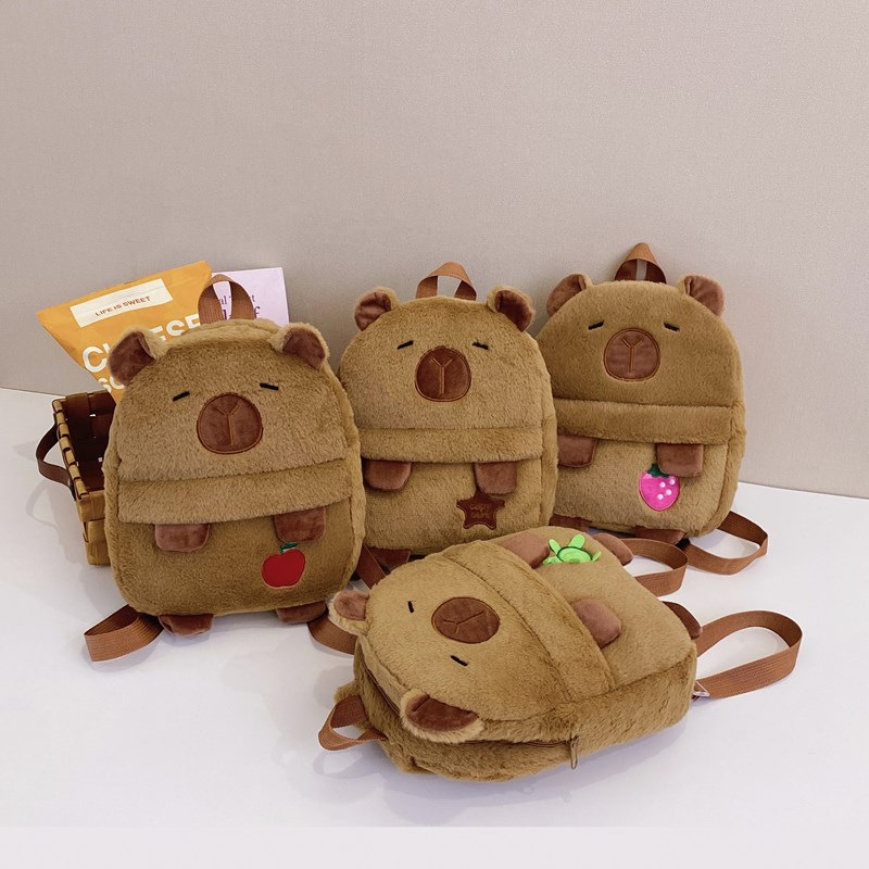 The new Capibara plush Capybara backpack is cute and versatile. It features a plush bag for girls and cartoon students, as well as a small cross-border backpack full figure