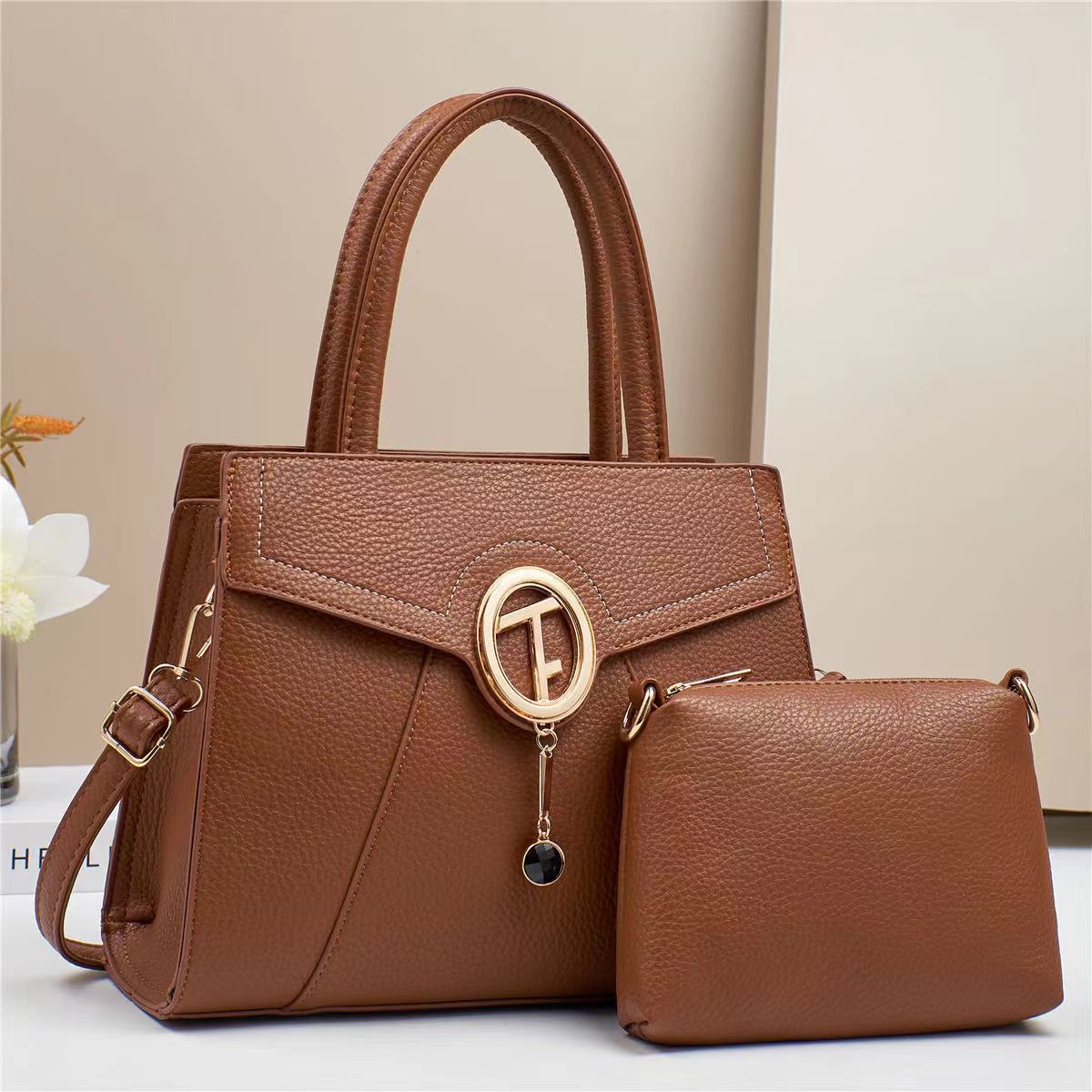 Two-piece set of fashionable brand's elegant mom bag, large-capacity simple women's handbag, best-selling single-shoulder crossbody bag, trendy Specification drawing