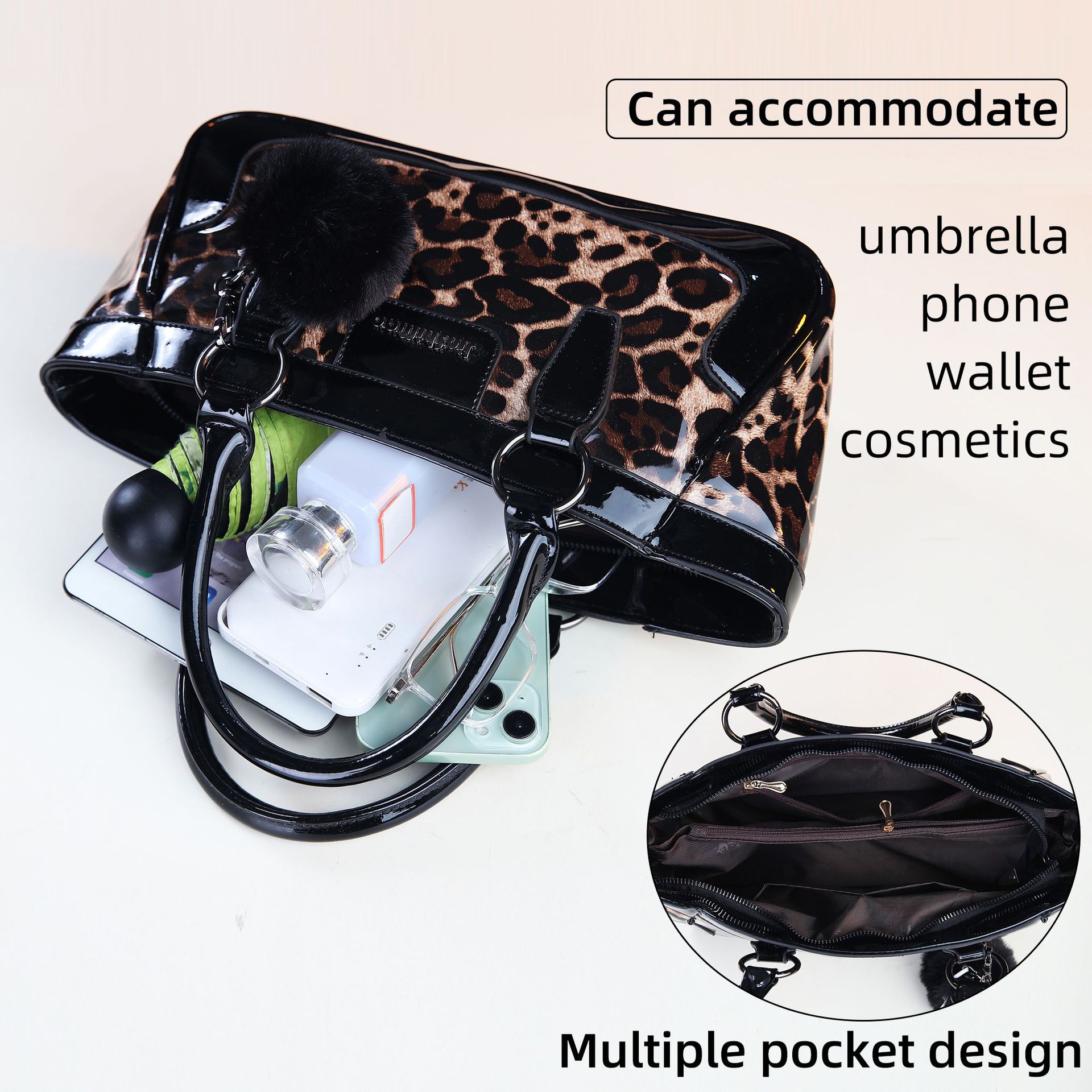 A new cross-border best-selling retro patent leather tote bag with large capacity, personalized and fashionable leopard print single-shoulder crossbody Application Scenario