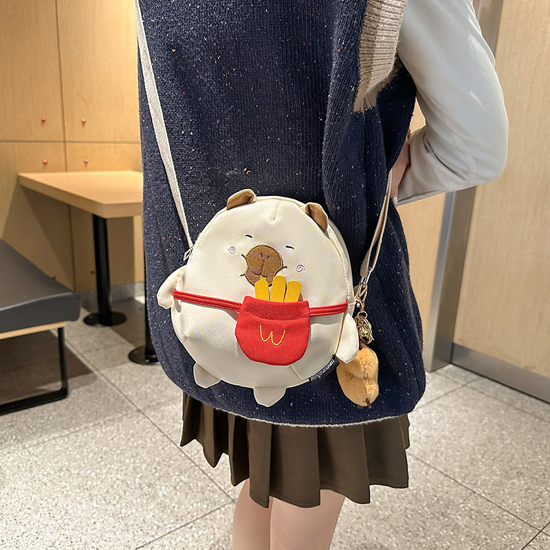 Capibara fun cartoon single-shoulder crossbody bag, cute and girlish water guinea pig small round bag, girl storage backpack Specification drawing
