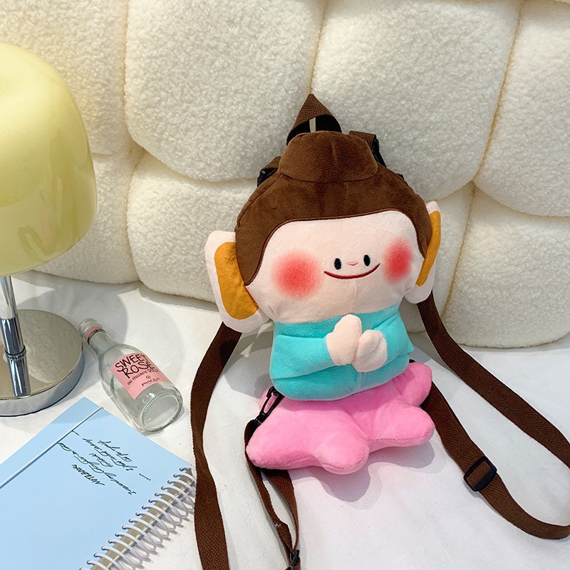 Buddha Little Companion Lotus Little Buddha Cute and Healing doll backpack, well-folded Buddha Worship Backpack, cute plush small backpack Application Scenario