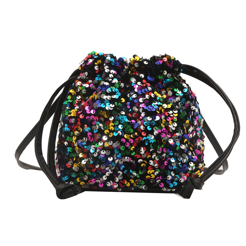 A stylish sequined drawstring bucket small bag for women in 2024, a unique and colorful crossbody bag Item Picture
