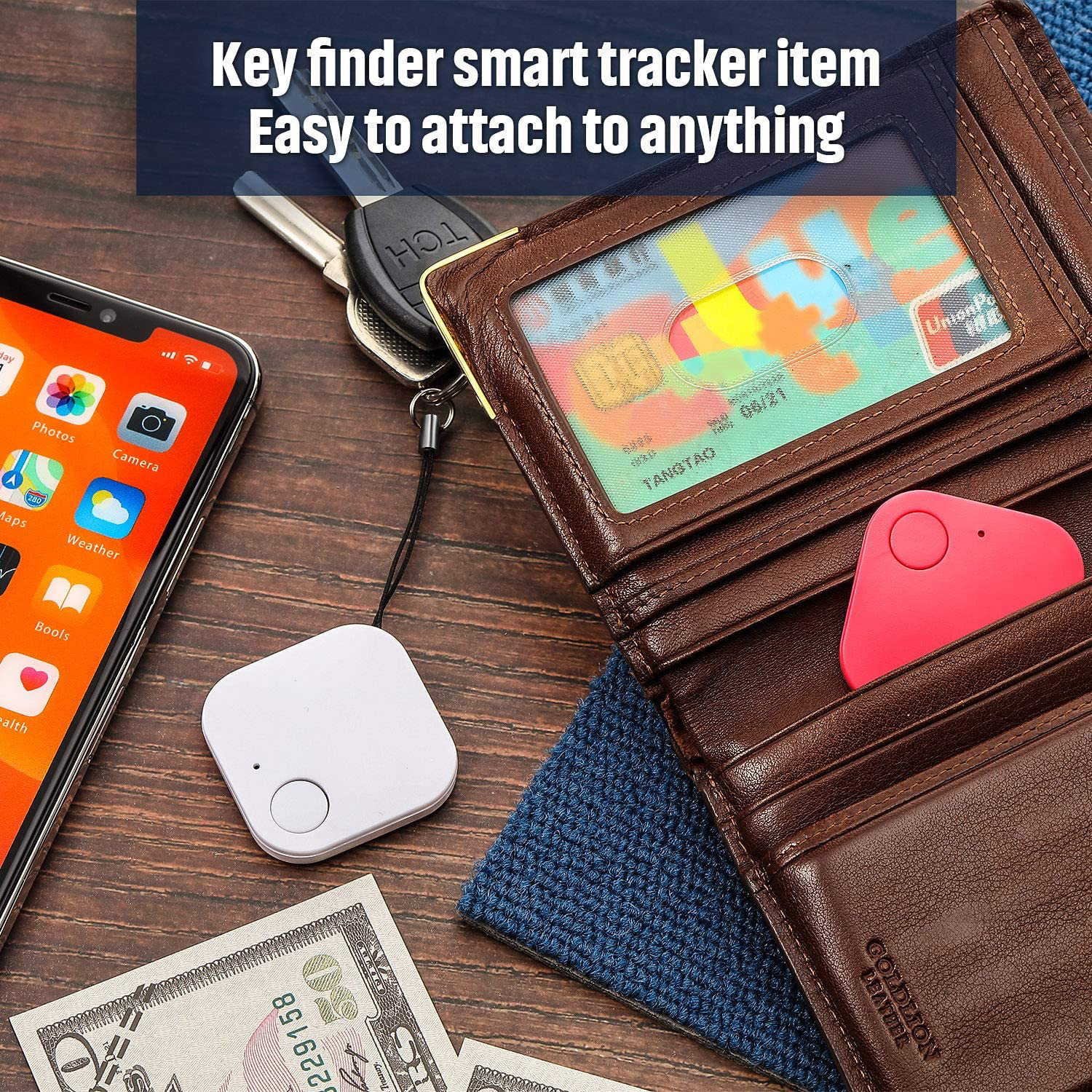 Square Bluetooth anti-loss finder, tracker, two-way alarm, key wallet, important item tracking and anti-theft device Specification drawing