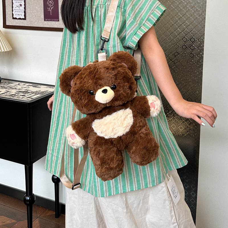 New cute teddy bear doll bag, a girlish cartoon plush double-shoulder large-capacity travel backpack style Specification drawing