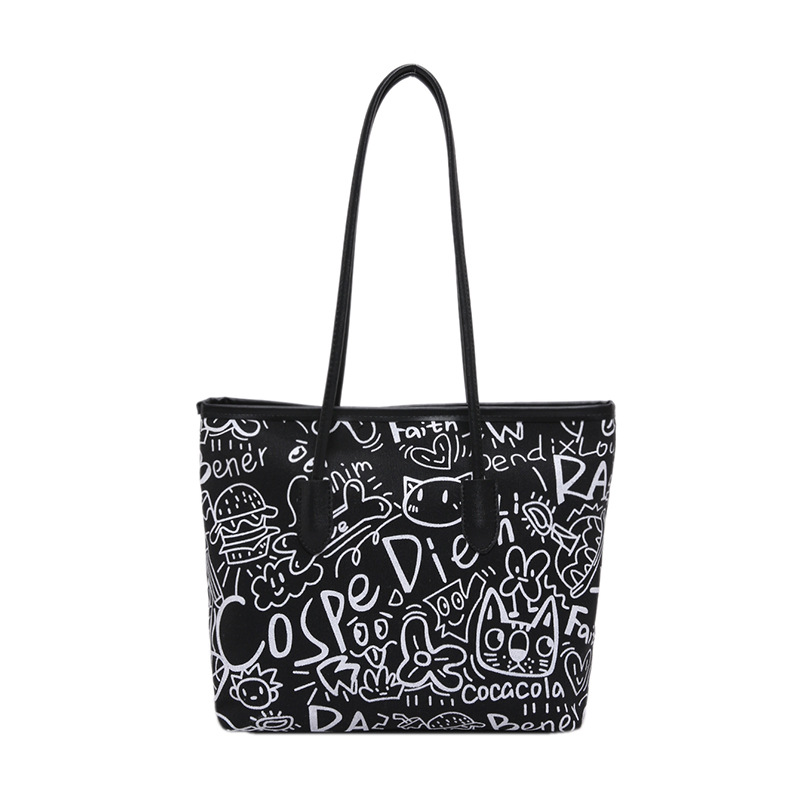 Japanese and Korean graffiti trend single-shoulder bags, versatile women's commuter and work handbags, large-capacity crossbody bags, and tote bags for classes Item Picture