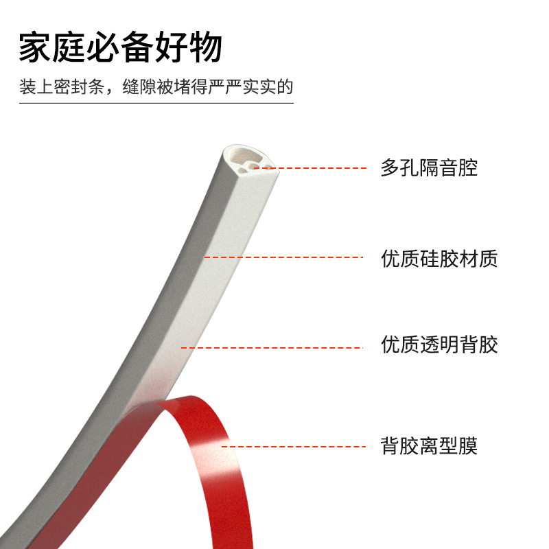 Door and window sealing strips, anti-theft door window gap windbreak strips, noise reduction, dust prevention, windbreak, heat preservation and sound insulation silicone door sealing strips Specification drawing