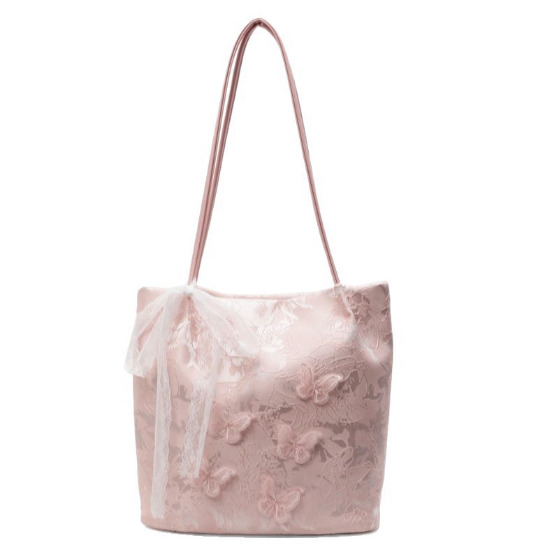 2025 New stylish and simple hand-held underarm bag for women, three-dimensional butterfly silk, versatile for commuting, single-shoulder bucket bag Item Picture
