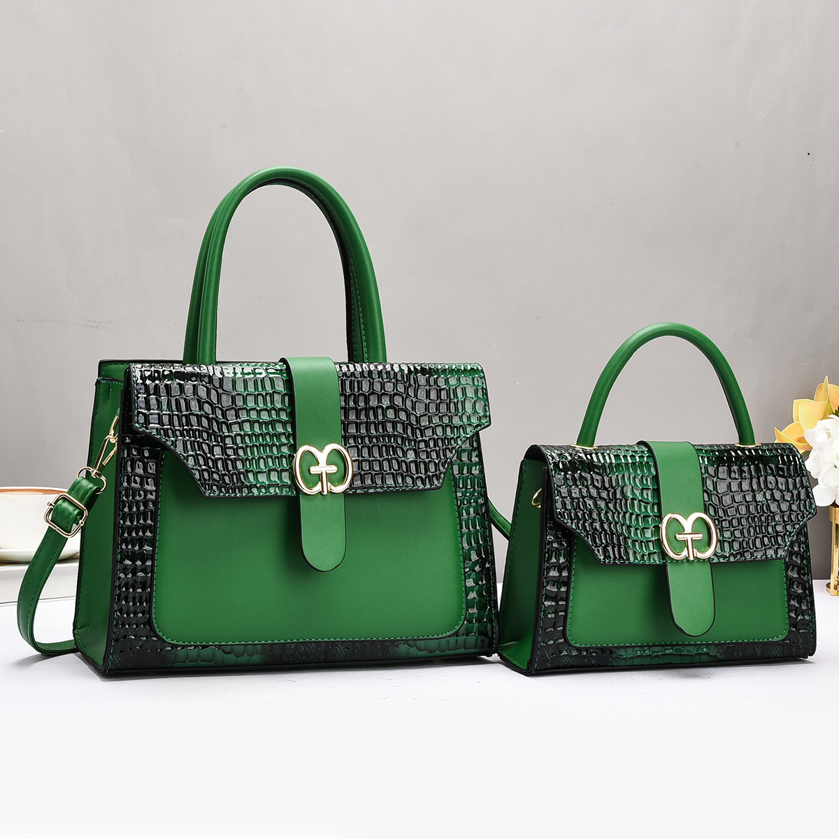 Fashion Set 2025 New Crocodile Pattern Women's Bag Two-piece set, large capacity multi-purpose summer crossbody bag, single-shoulder bag details Picture