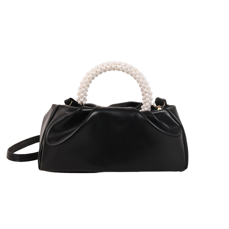 Single-shoulder crossbody bag 2025 summer new pearl chain handbag solid color simple pleated texture cloud bag Item Picture