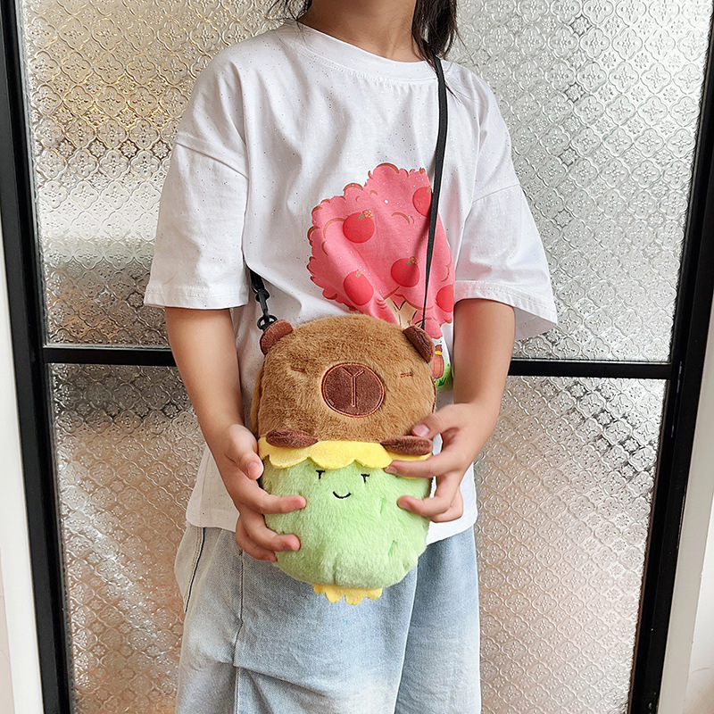 New cartoon plush bag, Capibara cute capybara doll, single-shoulder crossbody, girlish coin purse wholesale details Picture