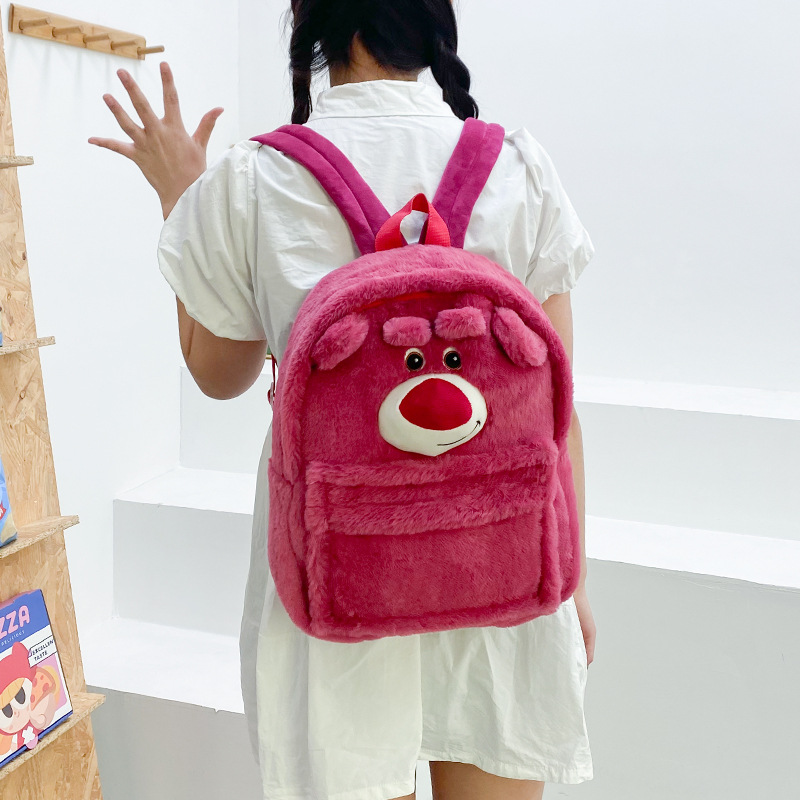 Cartoon bear three-dimensional funny large-capacity schoolbag, cute plush backpack with a girlish heart, sweet backpack for college students details Picture