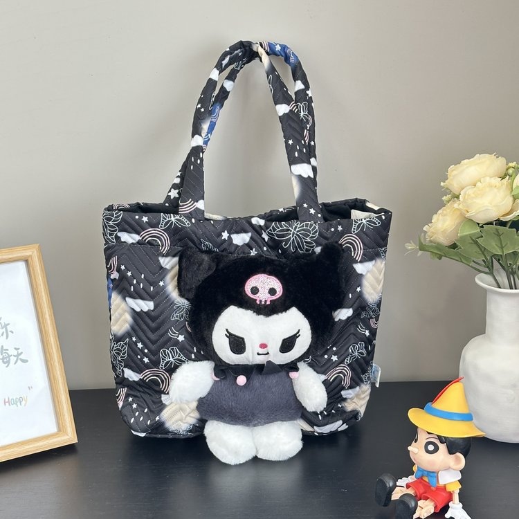 Sanrio cartoon doll shoulder bag, Kuromi plush bag, claw machine doll, large capacity plush toy handbag details Picture