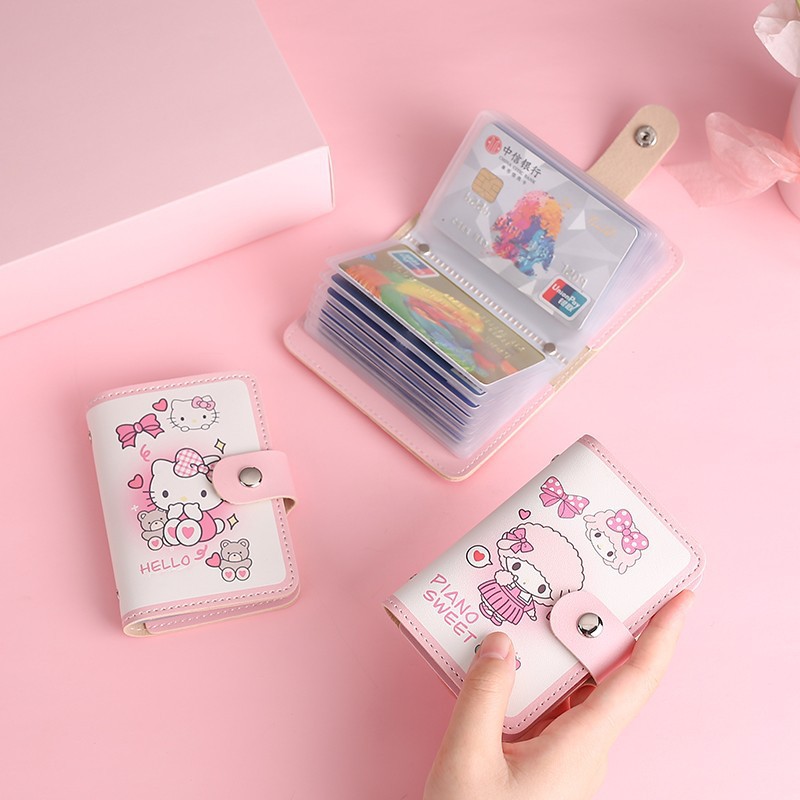 Cute cartoon card case for women, ultra-thin large-capacity anti-demagnetization multi-slot driver's license case, portable and universal snap wallet details Picture
