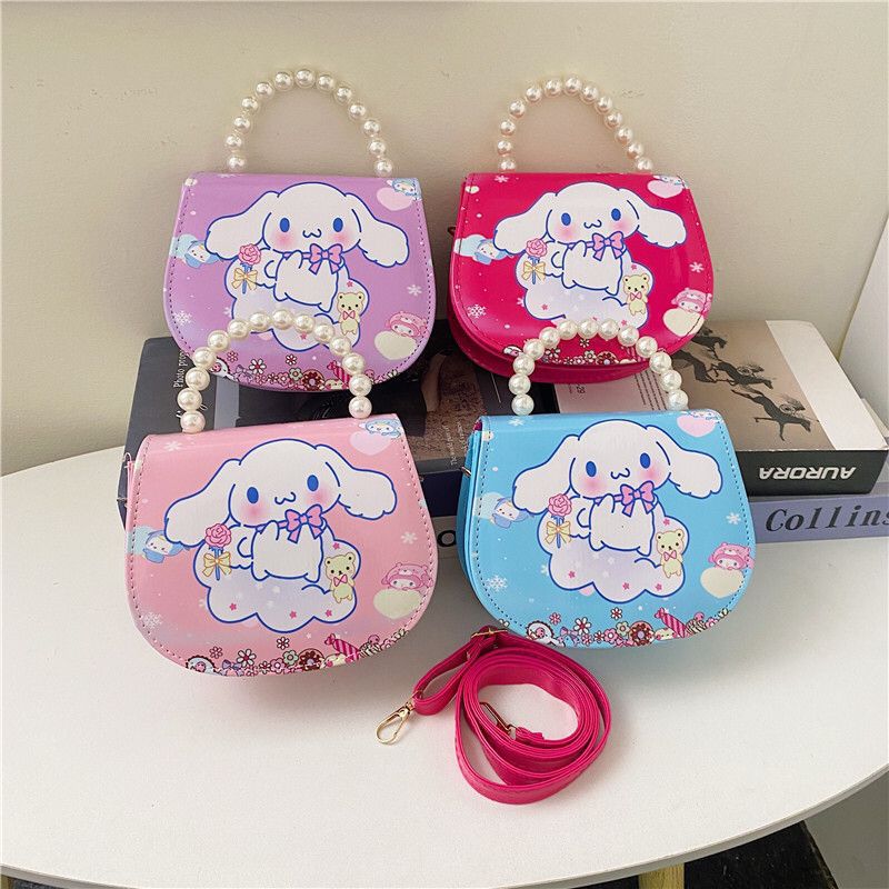 2024 New children's single-shoulder bag: Little Princess Elsa Cartoon Cinnamon Dog Korean version, a niche pearl hand-held crossbody bag full figure