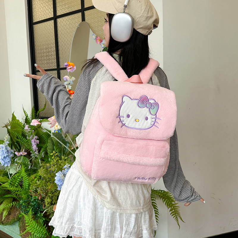 Cartoon cute plush flip-top backpack for college students, large capacity, cute and versatile commuting cartoon style Application Scenario