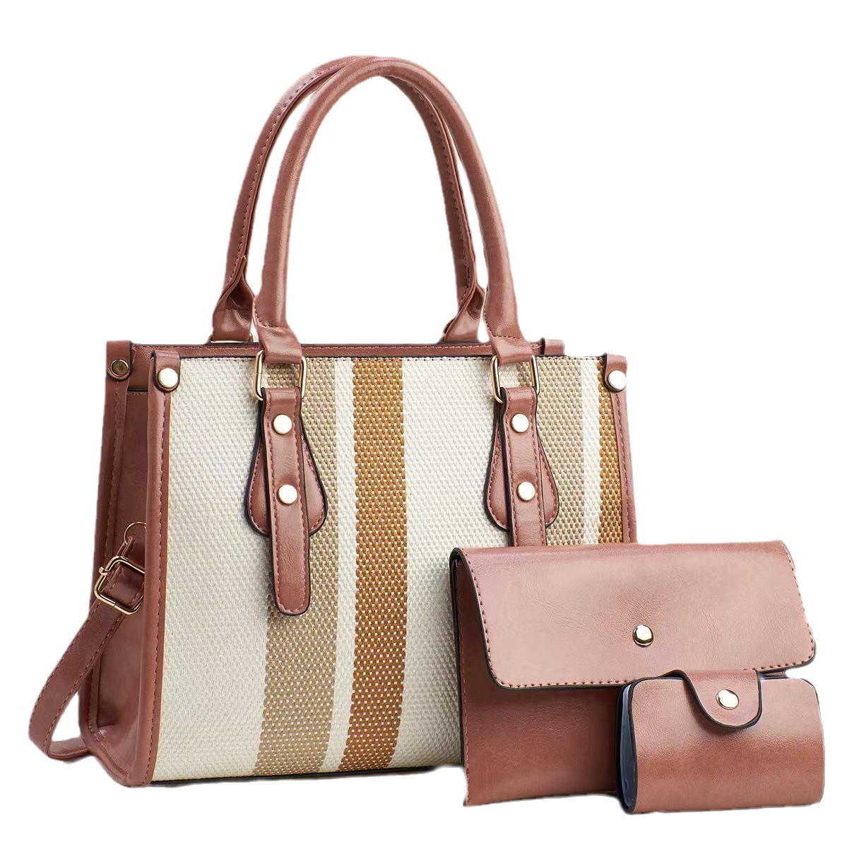 New fabric three-piece set, patchwork mother-and-child bag, simple solid color, large capacity, single-shoulder hand-carry, high-quality and fashionable women's bag Item Picture