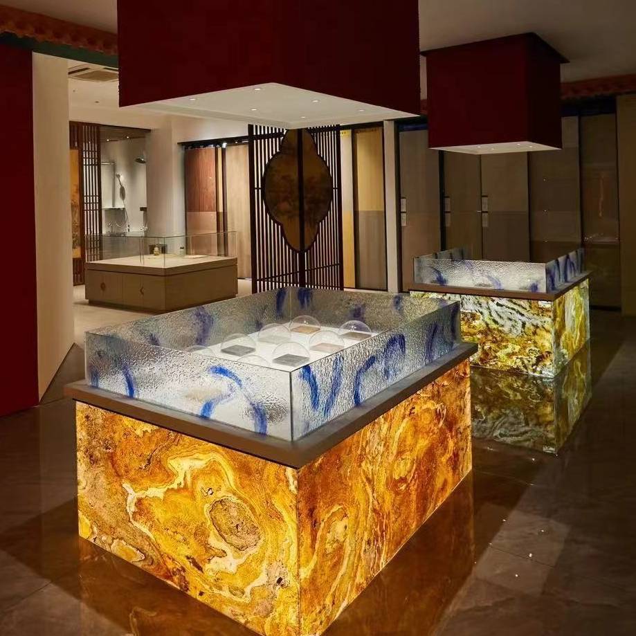 2mm natural translucent ultra-thin stone background wall, rock plate, marble hotel front desk decoration, bar counter wall panel details Picture