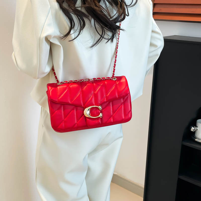 Chain crossbody bag, women's bag, cross-border diamond-shaped embroidered thread single-shoulder bag, fashionable underarm women's small square bag details Picture