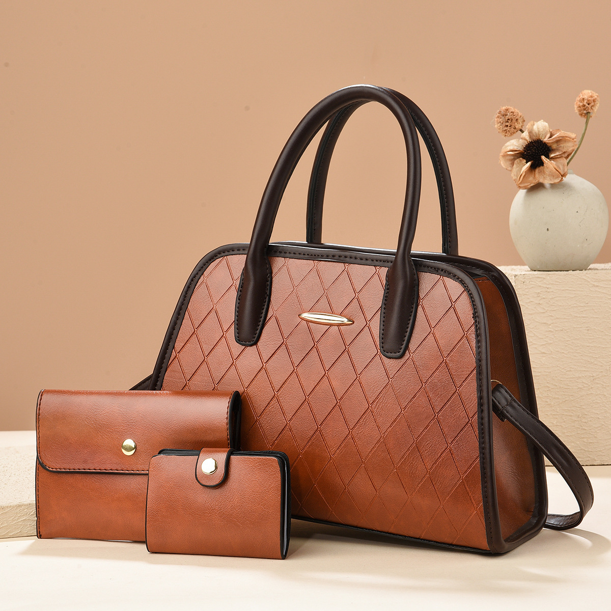 New diamond-patterned single-shoulder women's bag, large-capacity handbag, simple cross-border casual shoulder bag for women Specification drawing