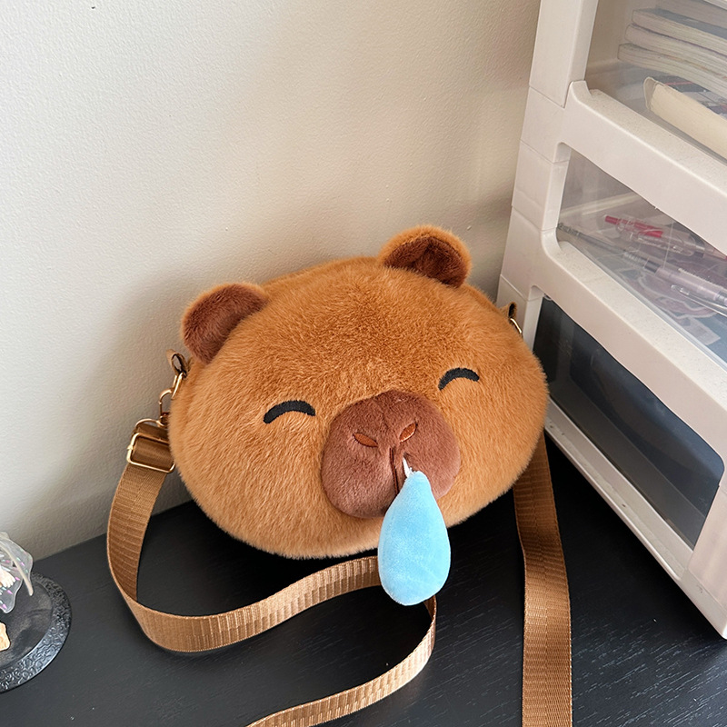 New capybara snot drawable crossbody backpack, creative plush bag, girlish travel loose change key bag full figure