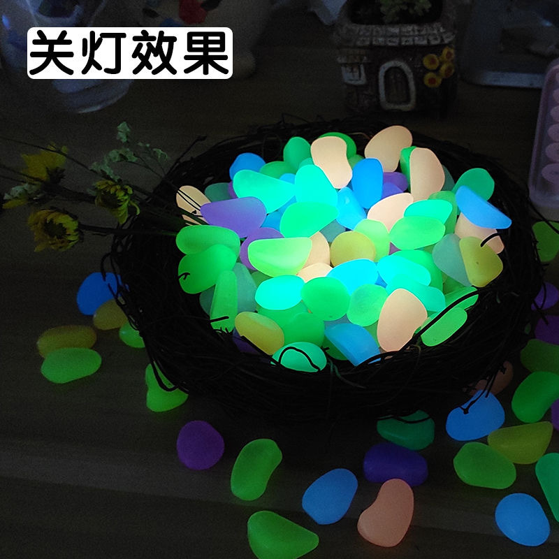 Wholesale of 100/PCS colored luminous pebbles, villa garden fish tank landscaping pebbles, artificial luminous stones details Picture