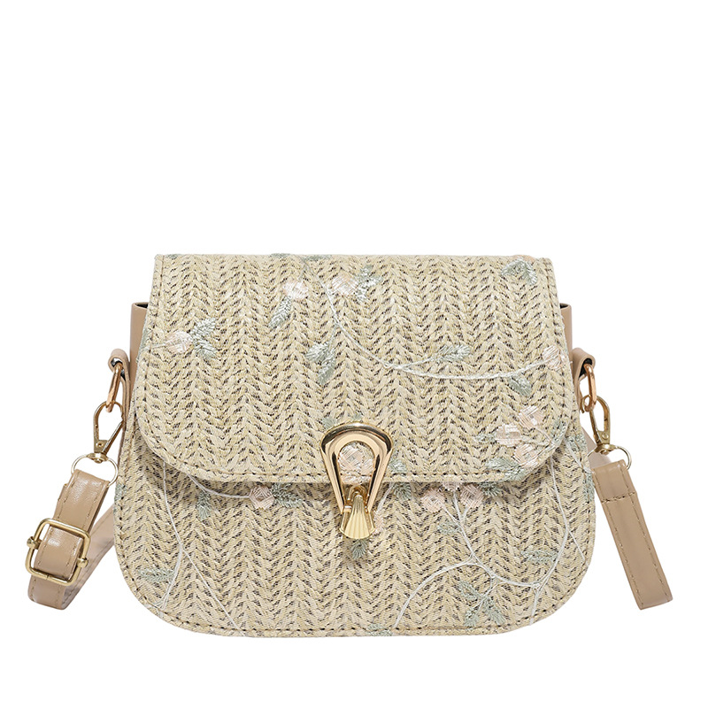 Spring and Summer straw woven bag for women 2025 New style, fresh and versatile, crossbody single-shoulder lace flower woven saddle bag Item Picture