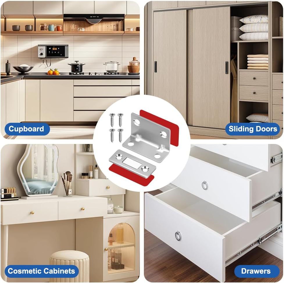 L-shaped 4-set door suction, no need for drilling, magnetic suction, ultra-thin cabinet suction, strong magnetic door touch, kitchen cabinet, wardrobe drawer, invisible door magnetic touch details Picture