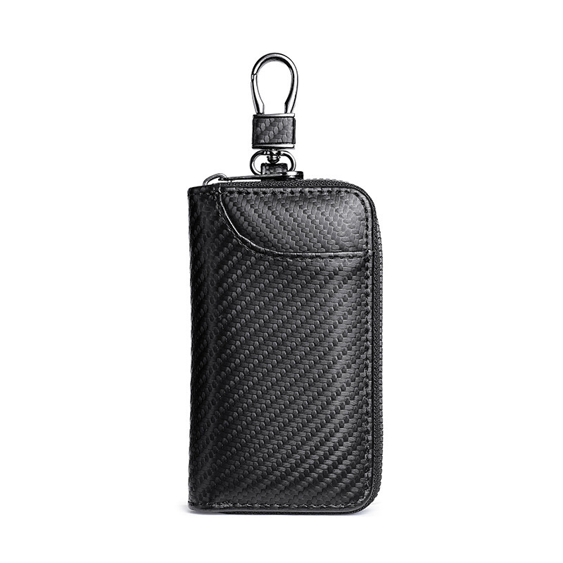 Cross-border bestseller men's key case, carbon fiber pattern business clutch, zipper wallet, large capacity, multiple slots Item Picture