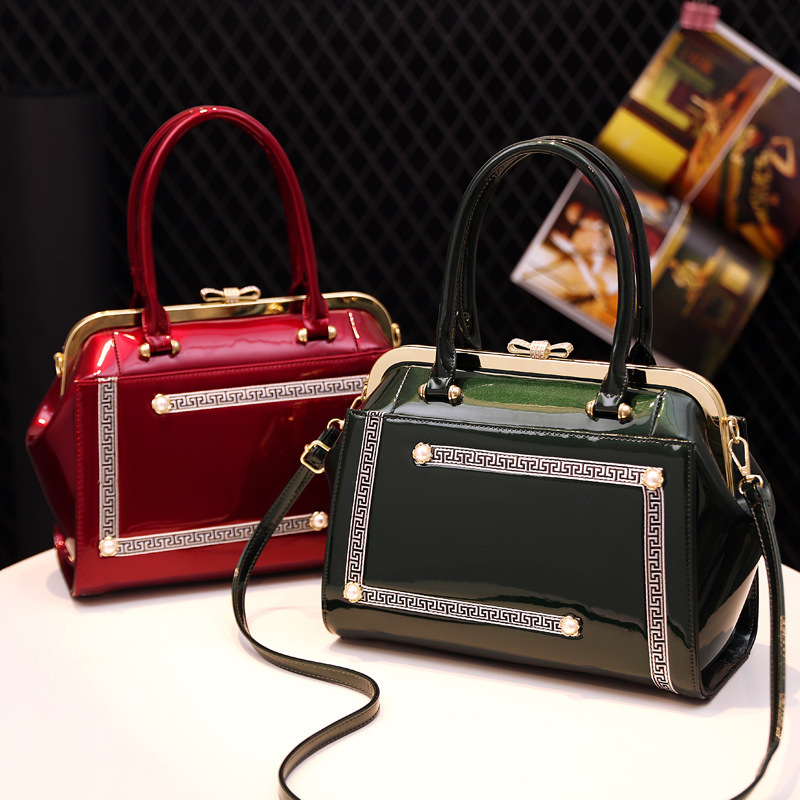 Steel jacket women's bag, classic cross-border trade shiny leather large bag, handbag, single-shoulder crossbody bag, large-capacity women's crossbody bag details Picture