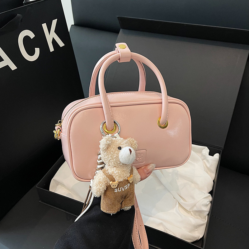 Korean-style chic retro oil wax texture underarm bag, large-capacity single-shoulder bag, handbag, Boston pillow bag, women's bag Specification drawing