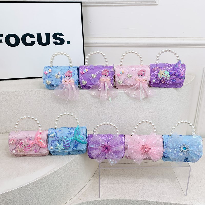 New children's bags: Mermaid girl, cute princess bag, fashionable little girl crossbody bag, pearl handbag full figure