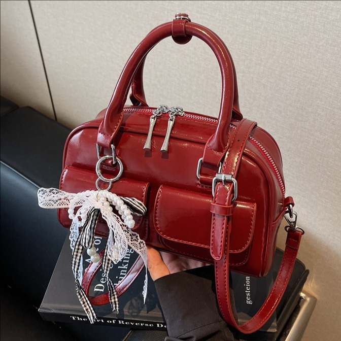 Casual underarm bowling bag for women 2025 New Korean style simple and versatile bow single-shoulder crossbody pillow bag full figure