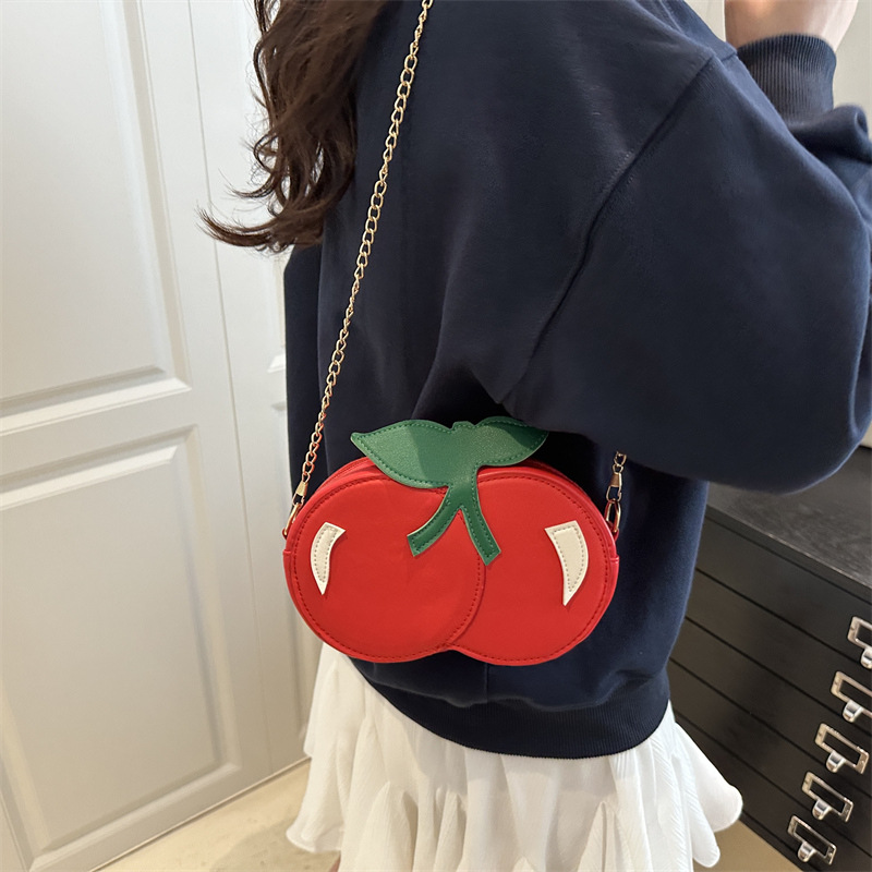 A new cross-border trendy creative cherry-shaped single-shoulder crossbody bag, a cute and personalized small bag for women, and a chain bag details Picture
