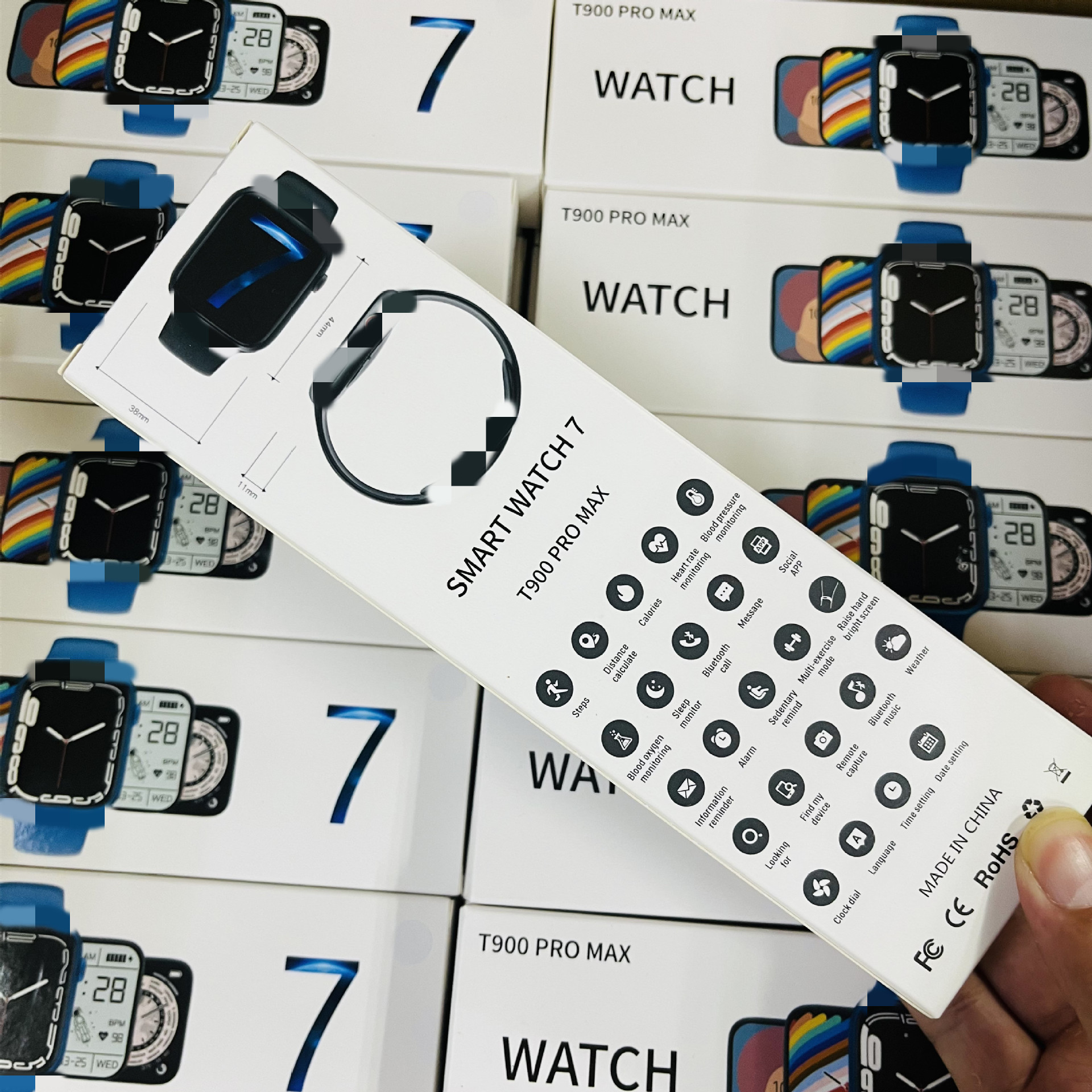 The 2024 new T900 Pro MAX smartwatch features dual-button rotating buttons, high-definition screen and customizable wall heart rate Specification drawing