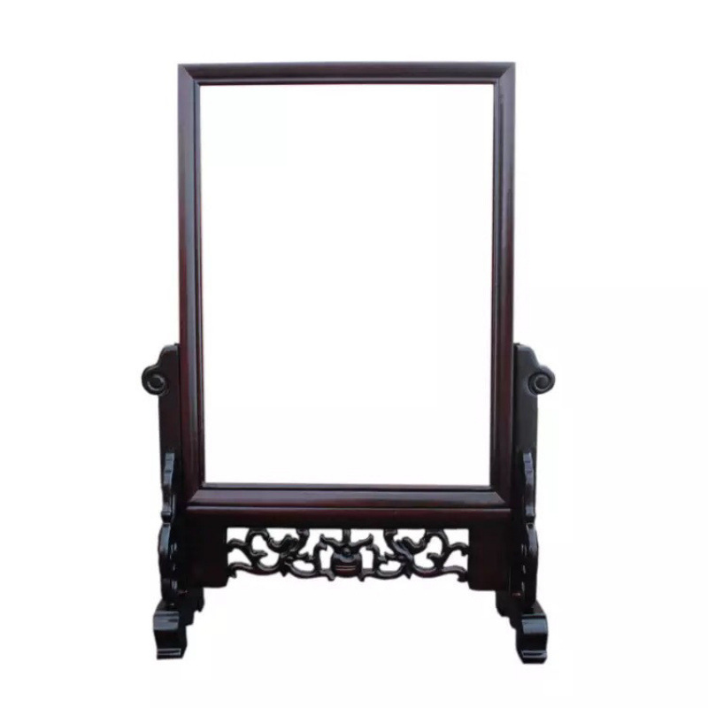 Redwood partition, solid wood screen, marble calligraphy and painting framing frame, screen, photo frame, display table, wooden table screen details Picture