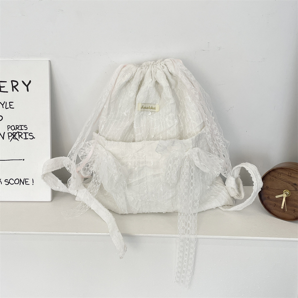 53313 Lace flower drawstring backpack, student schoolbag, drawstring backpack, large-capacity lightweight canvas bag Application Scenario