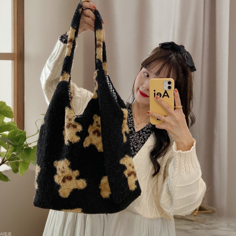 【 In Stock 】09272 Plush Bear dual-purpose single-shoulder Bag, Japanese and Korean ins large-capacity student shopping bag full figure