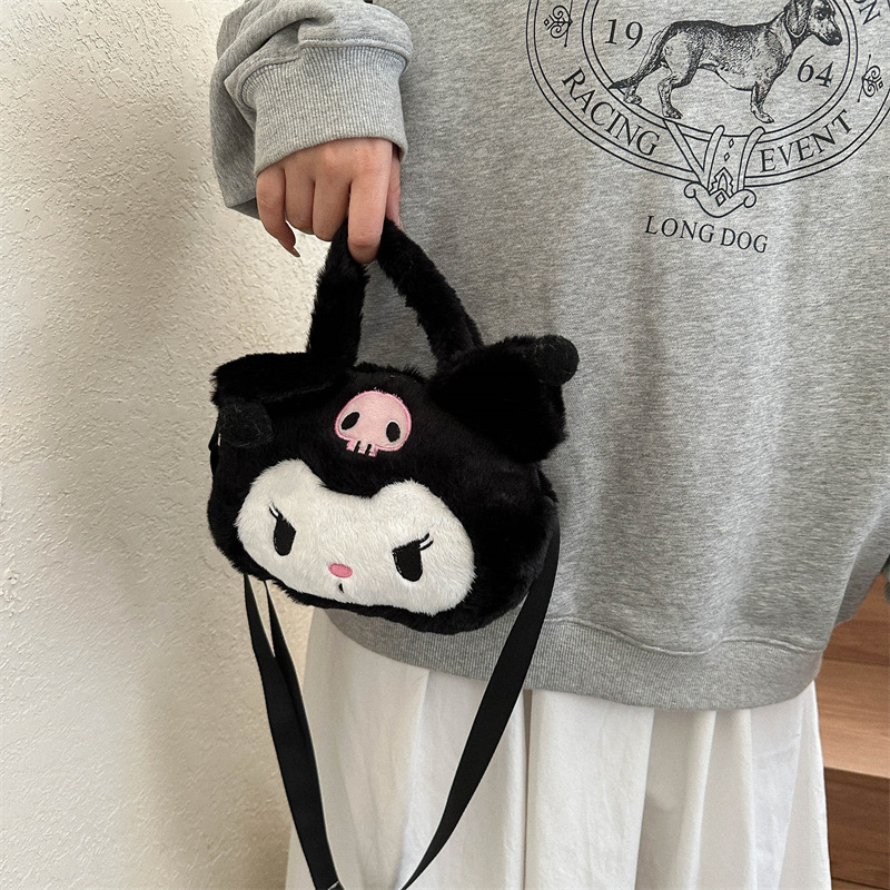 New cartoon skull Kuromi plush single-shoulder bag, Japanese-style cute girlish heart, hand-held crossbody, factory wholesale details Picture