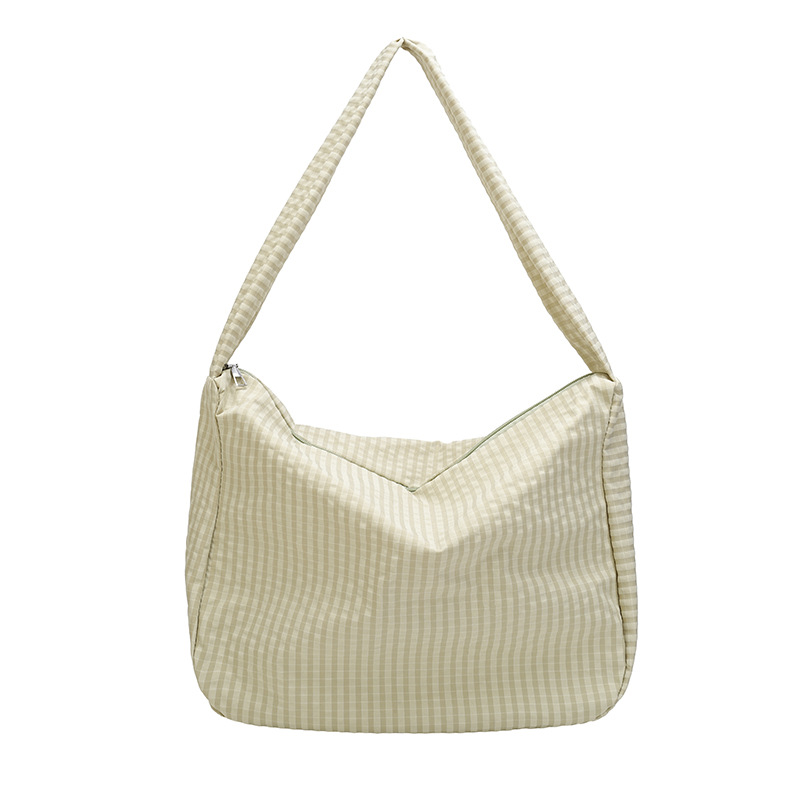 Japanese-style casual and artistic canvas bucket bag, ins fashionable checkered single-shoulder women's bag, nylon mother-and-child crossbody bag Item Picture