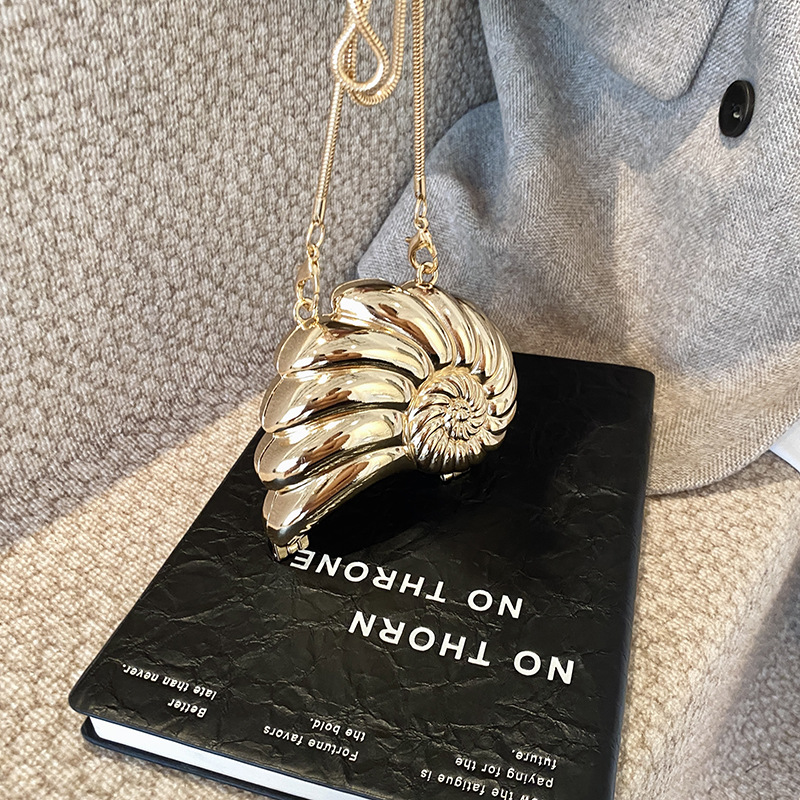 Personalized metal shell bag for women, 2024 new style, European and American fashion, niche design, versatile chain mini crossbody bag full figure