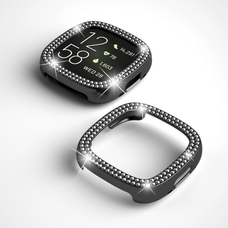 Suitable for Fitbit Versa 4 /sense2 watch cases, PC-plated double-row diamond semi-enclosed hollow protective case details Picture